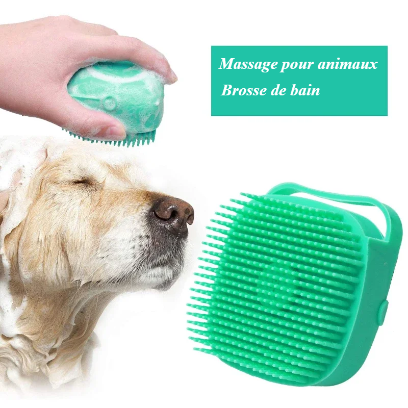 Brosse de Shampooing pour Chien et Chat - Peigne Massant Silicone Doux 80ml